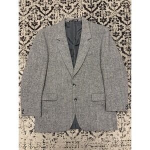 VTG Dunn & Co Harris Tweed Sport Coat Mens 40 Gray Herringbone Wool Blazer